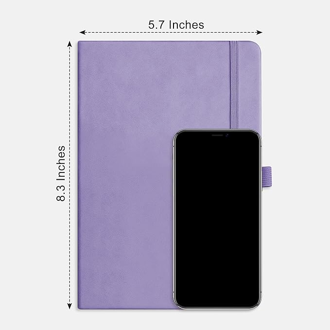 RETTACY Lined Journal Notebook, 192 Numbered Pages, A5 Medium Size (5.7'' x 8.3''), for Men & Women, Journaling, Writing, Work & Office, Leather Hardcover, 100 GSM Thick Paper (Purple)