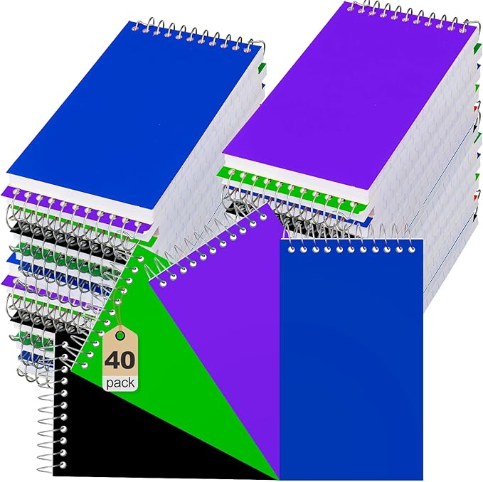 40 Pcs Small Pocket Notebooks 3 x 5 Inch Mini Memo Spiral Notepads Top Bound College Ruled Lined Note Pads for Back School Office Journaling Noting, 75 Sheets/Pad (Dark Color)