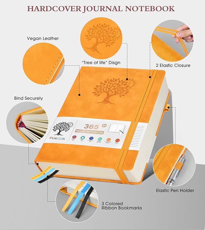 A4 Lined Journal Notebook，365 Page Large Leather Journals for Writing Women Men，Hardcover Notebook with 100Gsm Thick Pages for Travel，Work，School，College Ruled, Daily Diary (8.5" x 11.4")