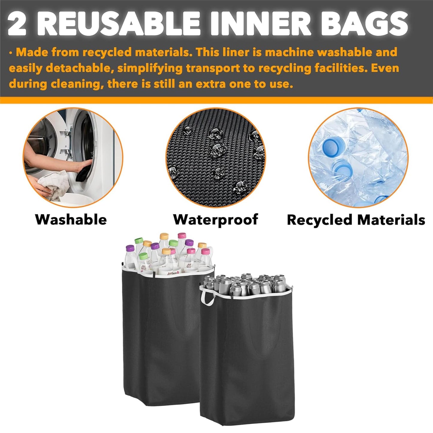 SpaceAid Recycling Bin for Kitchen 26 Gallon, 100L Recycle Bin with Lid and 2 Reusable Inner Bags, for Bottle Can Glass Plastic Stickers, White