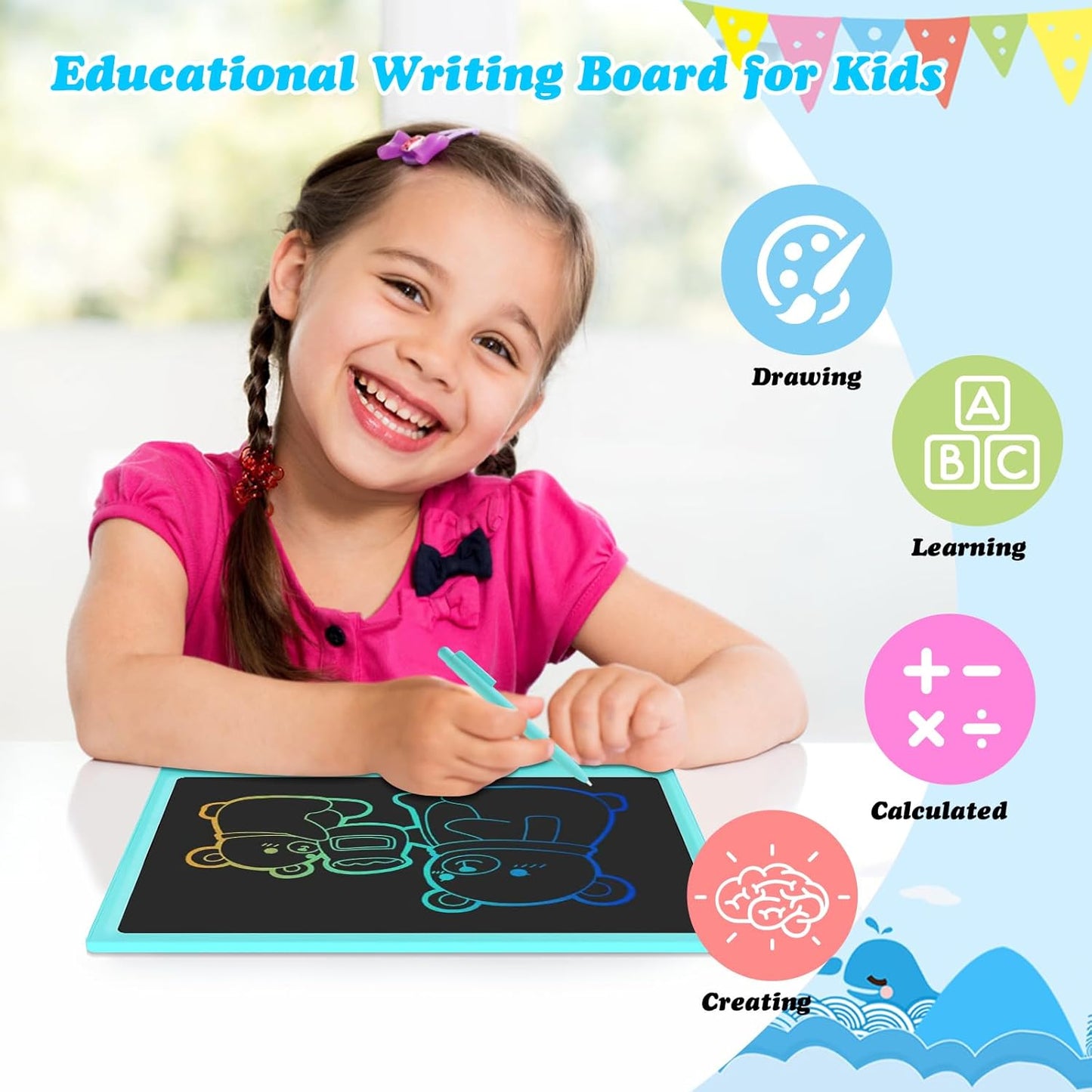 LCD Writing Tablet Kids Toys -15 Inch Toddler Toys Learning Drawing Pad Toys for 3 4 5 6 7 8 Years Boys Girls Birthday Christmas Easter Thanksgiving Gift Creative Doodle Board