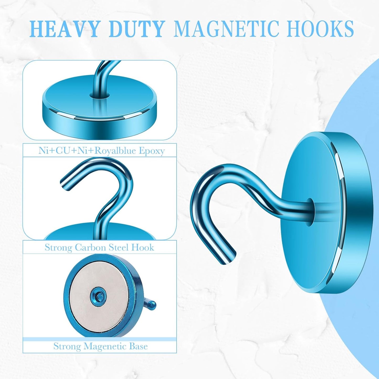 Neosmuk Magnetic Hooks, Heavy Duty 170lb Strong Magnets for Cruise Cabins, Ship Essentials, Large Metal Hooks for Hanging on Fridge(RoyalBlue,Pack of 4)