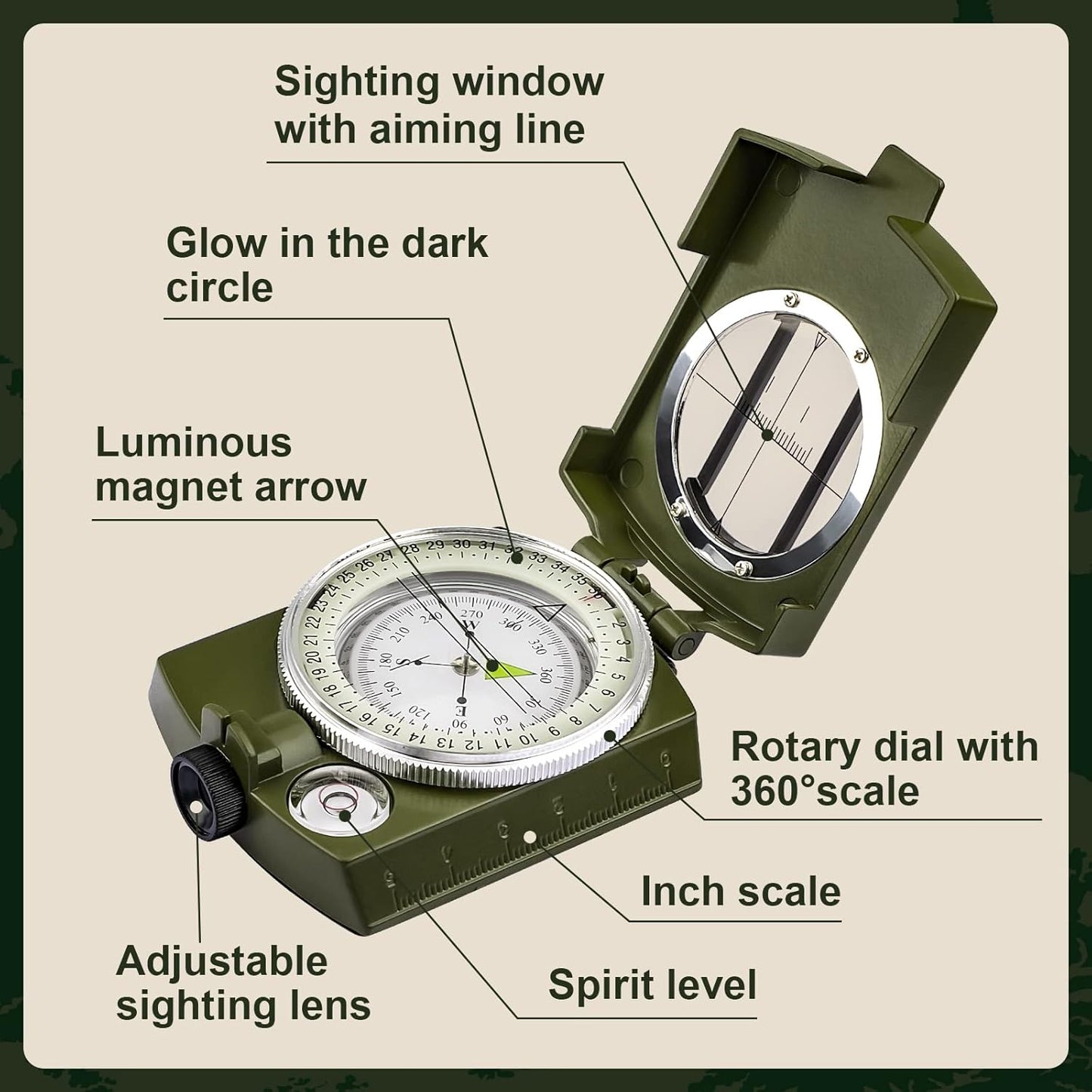 INMAKER Compass, Compass Hiking with Survival Whistle, Luminous Compass Gift for Kids, Apply to Outdoor Survival, Camping and Navigation