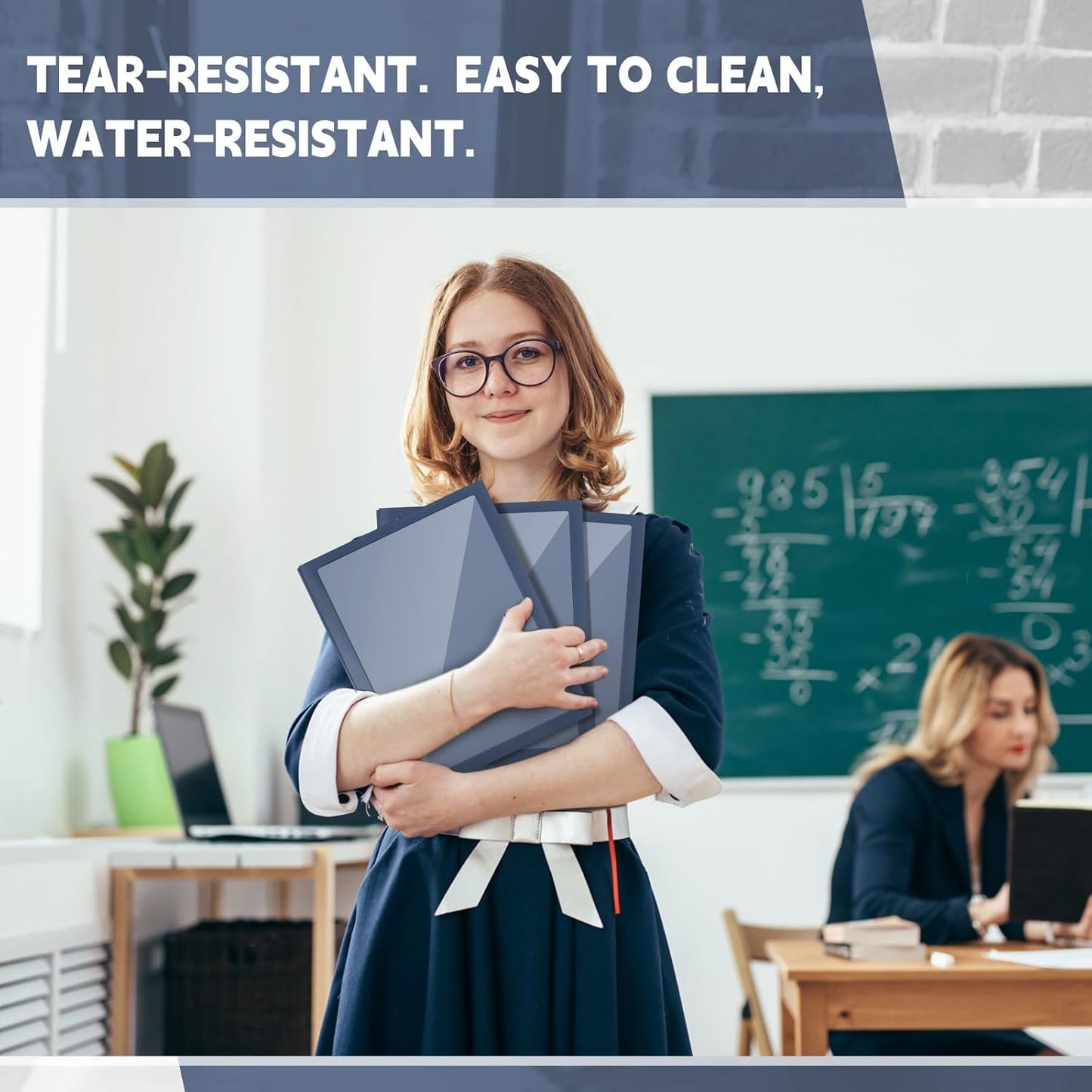 Teling 48 Pcs Plastic Folders with Front Clear Pocket and Business Card Holder 2 Pocket Folders Letter Size Paper for School Office Supplies Nice Gift for Christmas New Year School Supply (Dark Blue)