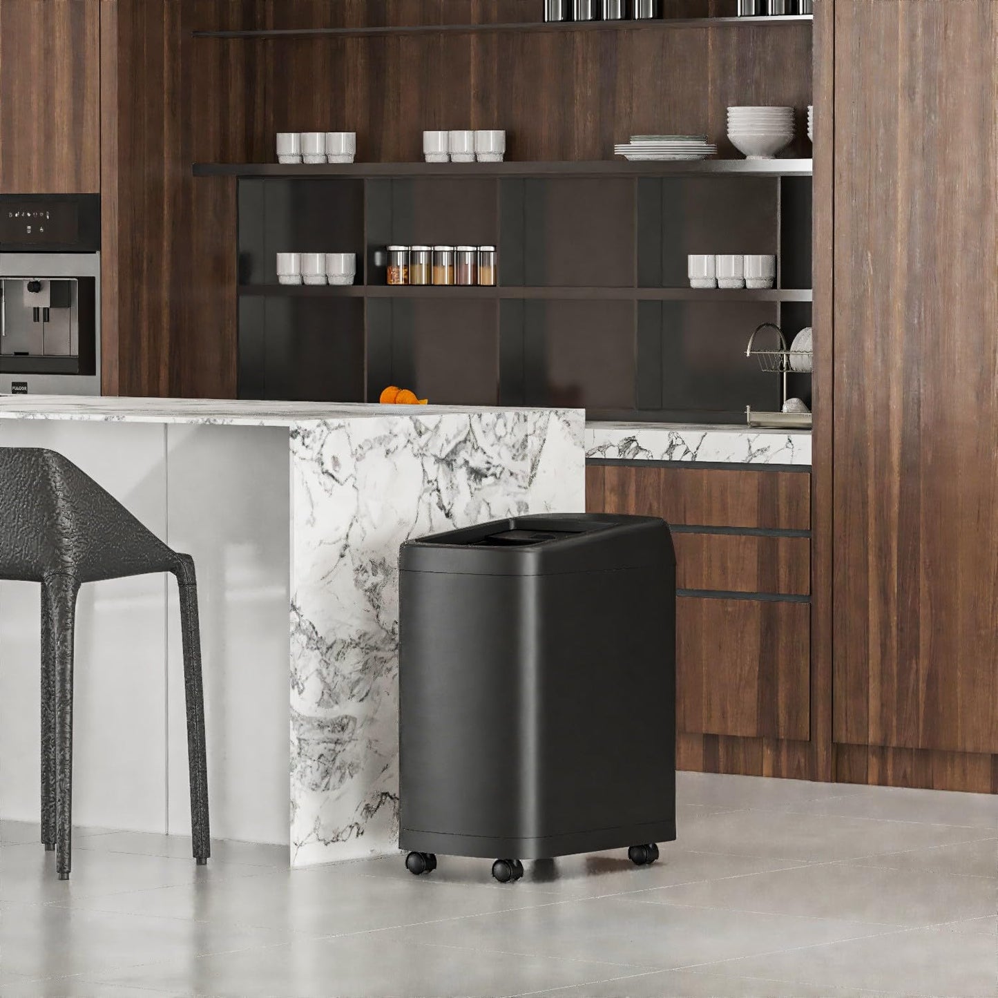 ELLO&ALLO Garbage Can Motion Sensor Trash Can 13 Gallon for Kitchen with Roll Up Lid, Automatic Touch Free High-Capacity with Wheels Black Waste Bin