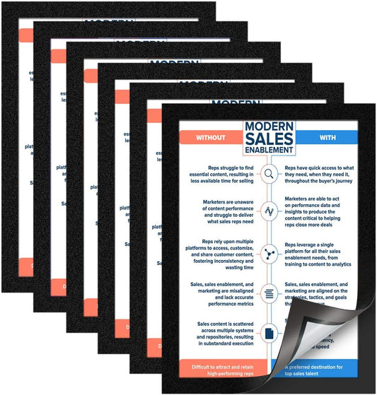 Document Sign Holder Pockets with Adhesive Back, Plastic Poster Picture Notice Display Frame for Window/Door/Wall/Cabinet, 8.5 x 11.6 Inches, Black, 6 Pack