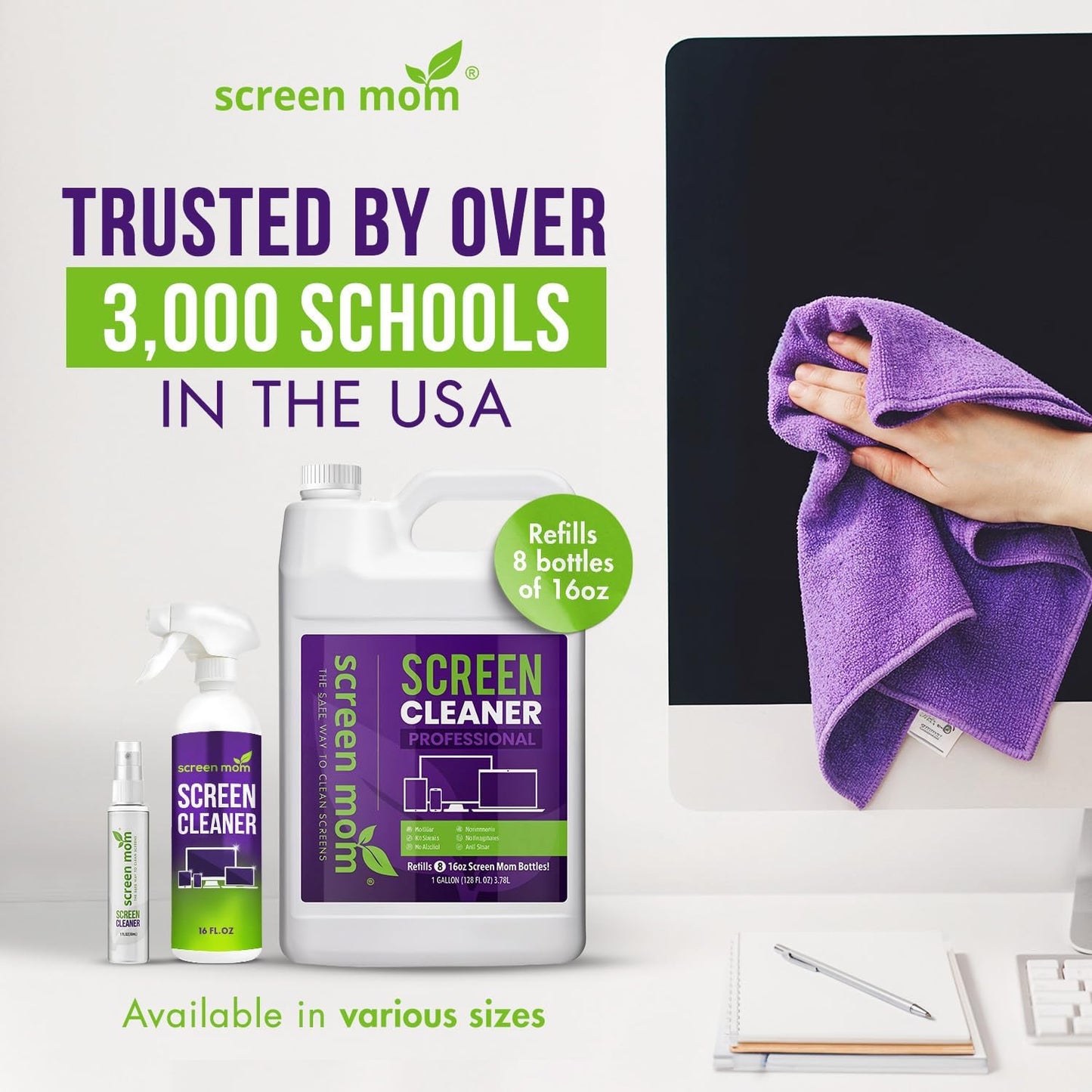 Screen Cleaner Spray and 2 Microfiber Cloths - 2oz Bottle by Screen Mom-Screen Cleaner Spray and Wipe for TV, Computer, Phone, iPad, Car Screen Cleaning Kit Electronic Cleaner Spray