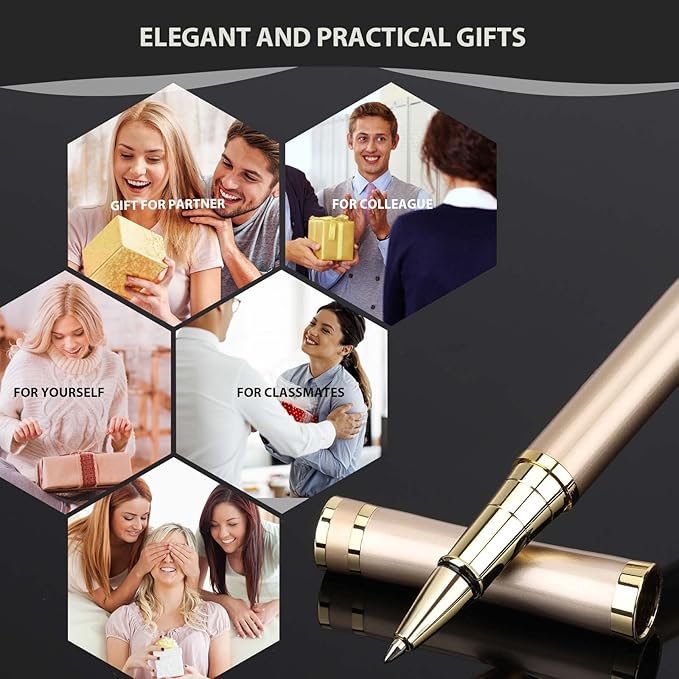 cheericome Luxury Ballpoint Pen - Professional & Executive, Perfect for Silky Smooth Writing, with Gift Box, Nice Pen for Men & Women, 2 Extra 0.5mm Black Refills - Gold
