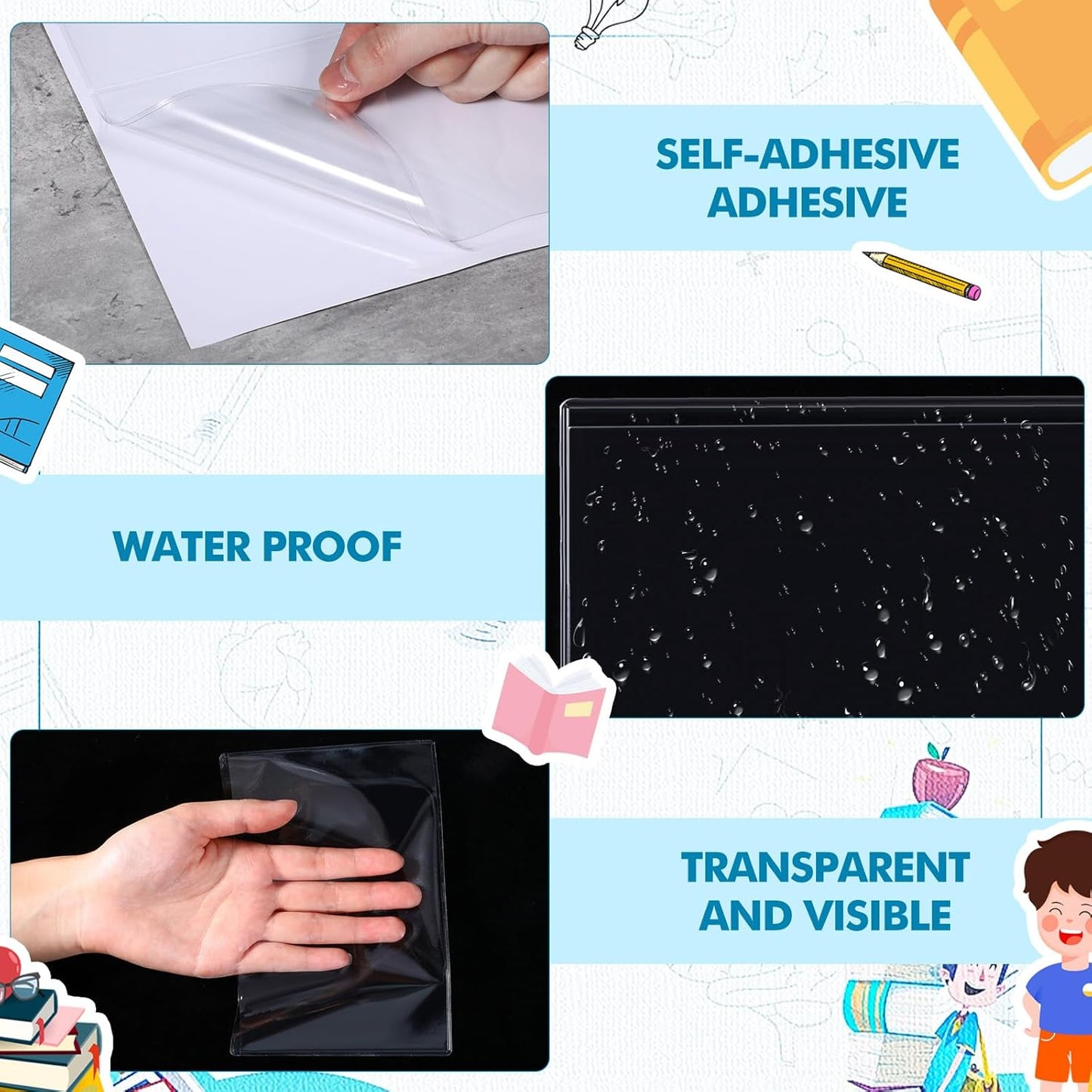 Outus Self Adhesive Shop Ticket Holders Clear Plastic Sleeves Adhesive Pockets Work Order Job Ticket Holders for Home Office Posting Signs(6 x 4 Inch,60 Pcs)