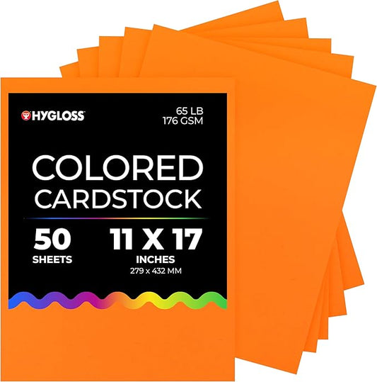 Hygloss Bright Orange Colored Cardstock - 11x17-Inch, 50 Sheets, 65 lb/ 176 gsm, Fade-Resistant, Acid-Free Color Card Stock Paper