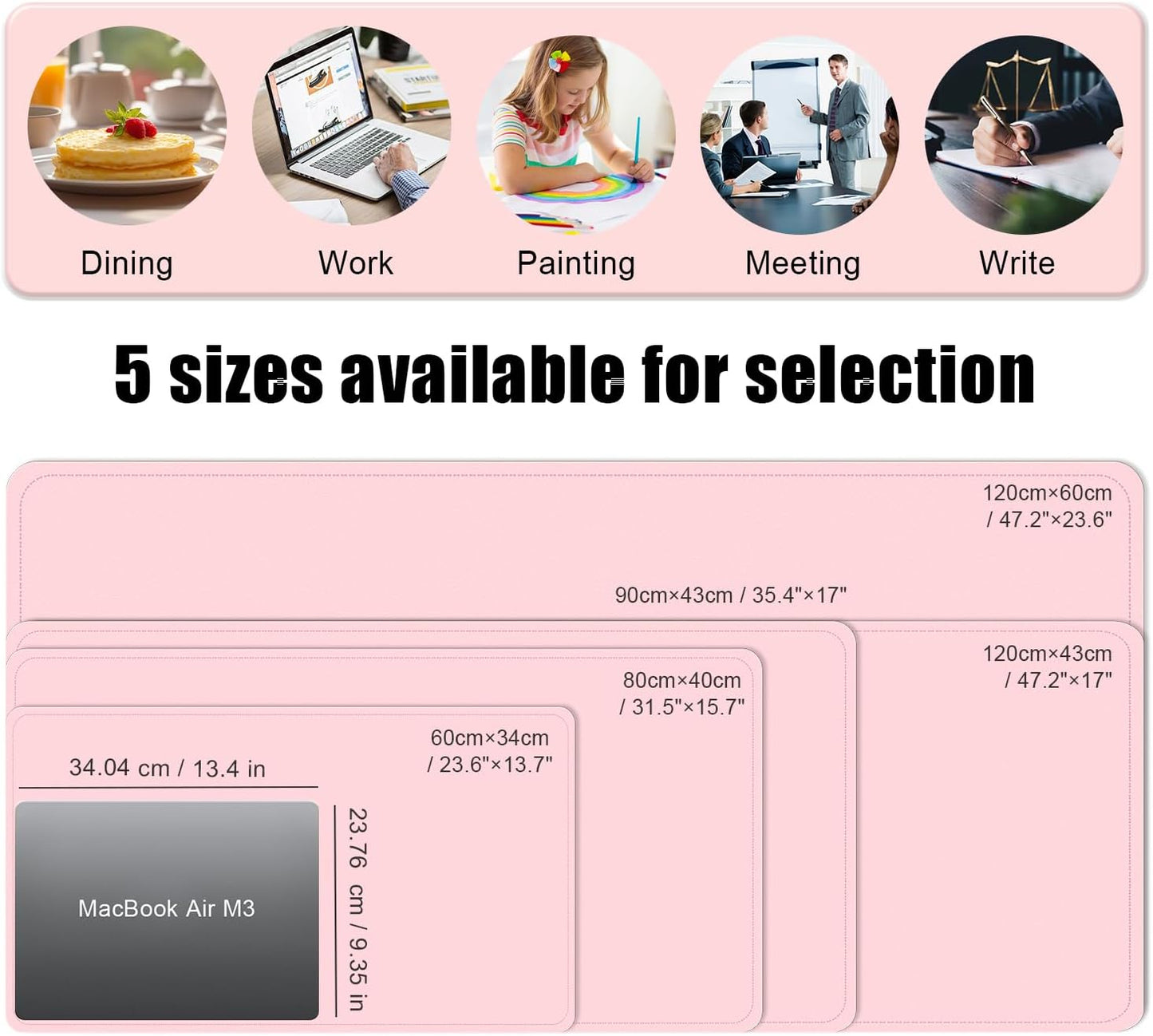 Large Desk Pad, 47.2'' x 23.6'', Office Desk Mat, Computer Mat for Desk, Leather Desk Pad Protector, Sewing Desk Blotter, Desktop Writing Pad for Office/Home/Decor Pink