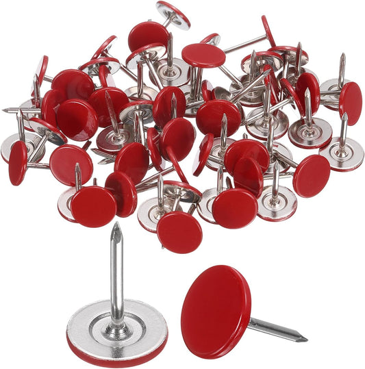 uxcell 120Pcs Push Pins, 11mmx15mm Round Flat Head Decorative Thumb Tacks Upholstery Tacks for Cork Board Office Wall Hangings, Red