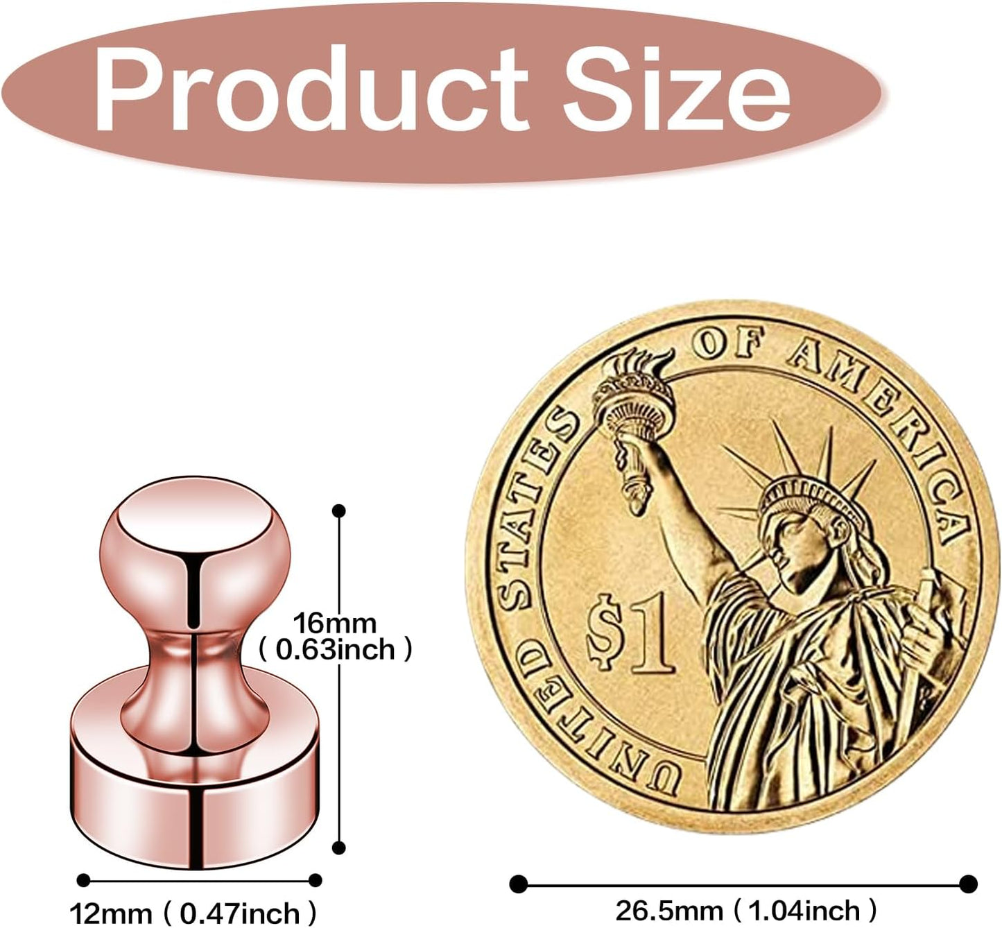 LOVIMAG 20 PCS Refrigerator Magnets, Rose Gold Fridge Magnet Strong Magnets for Whiteboard, Small Neodymium Magnetic Ideal for Push Pin, Office, Classroom, Map