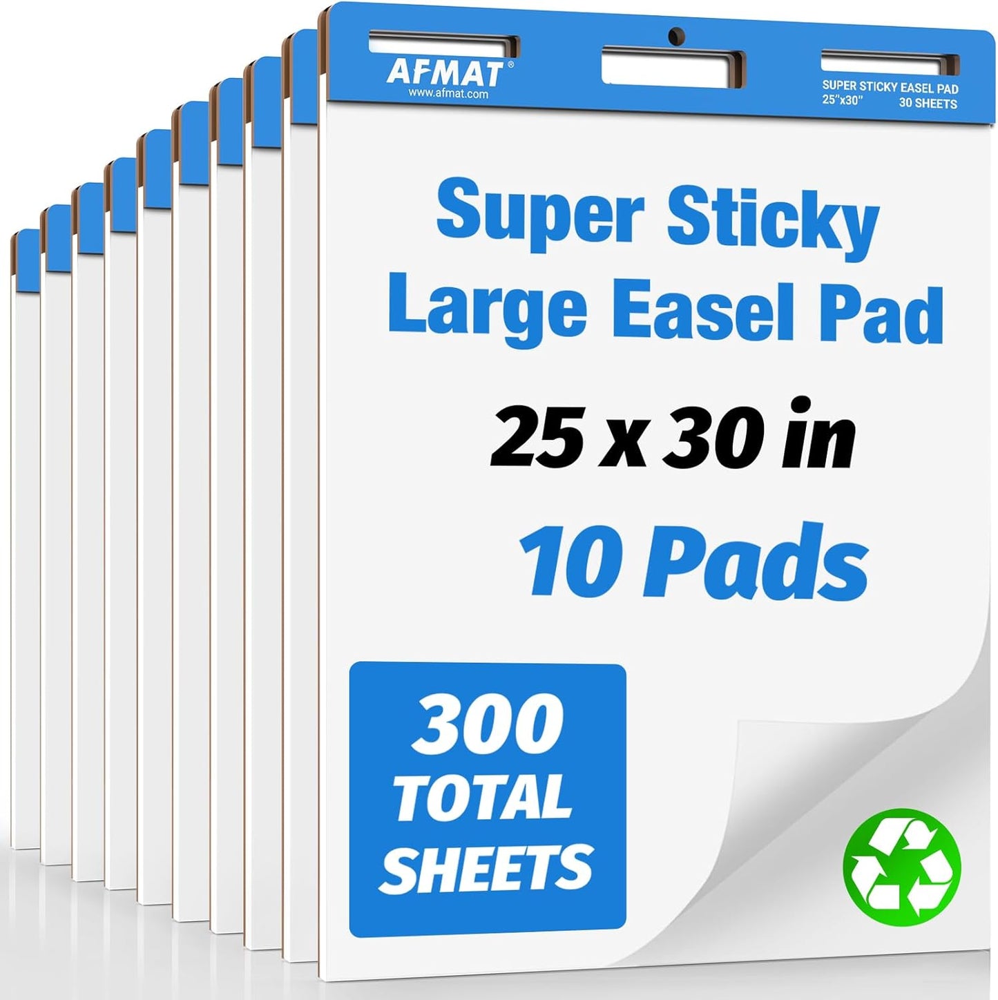 AFMAT Sticky Easel Pads, 25 in x 30 in Flip Chart Paper for Teachers, Ink Bleed-Through Resistant Easel Paper for Office/Classroom/Whiteboard/Wall/Windows, 30 Sheets/Pad, 10 Pads