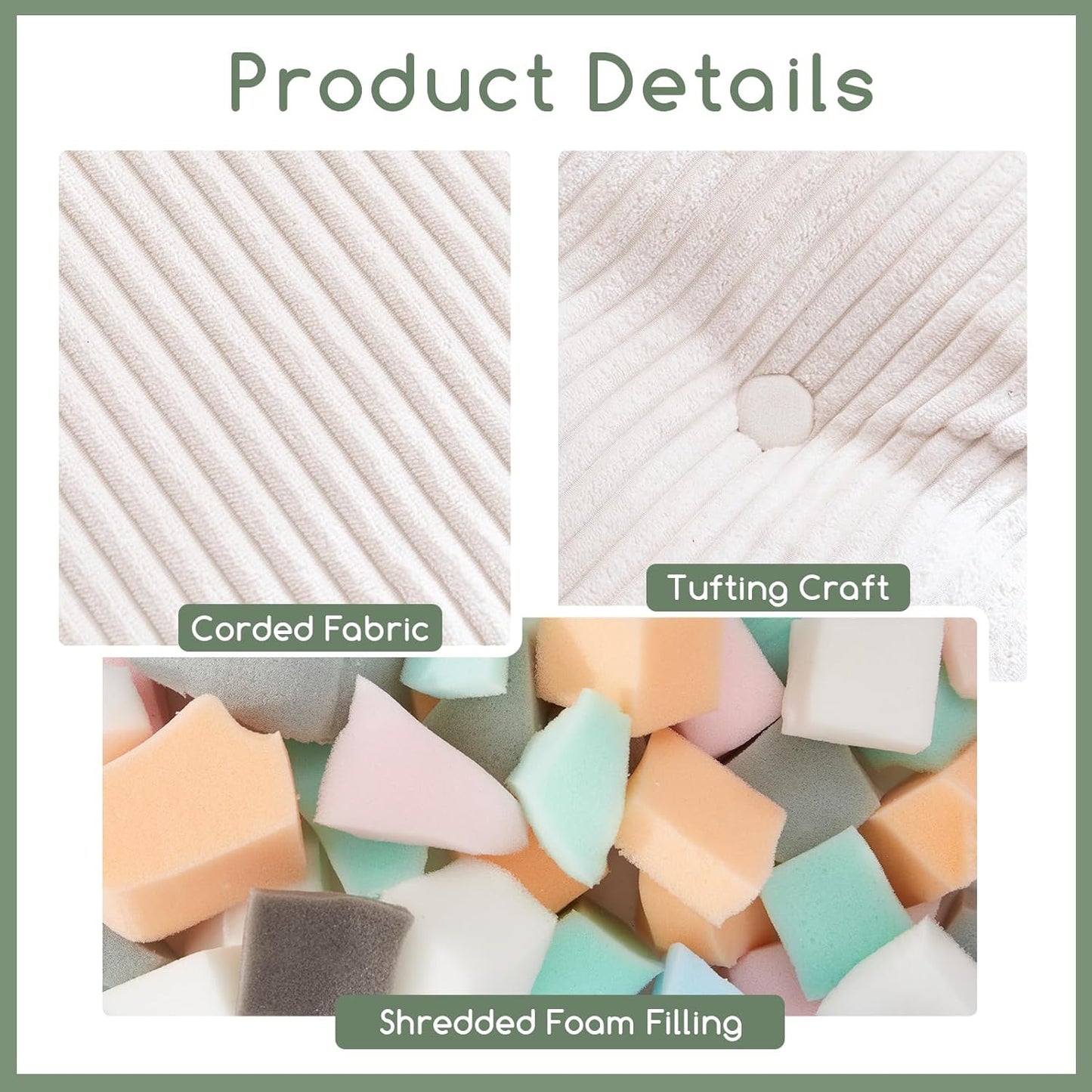 HIGOGOGO Square Stuffed Pouf Ottoman, Corduroy Poufs with Foam Chunk Filling, Furry and Fluffy Pouf Foot Stool Storage Ottoman, 25.6 X 25.6 Floor Poufs Foot Rest for Living Room, Beige