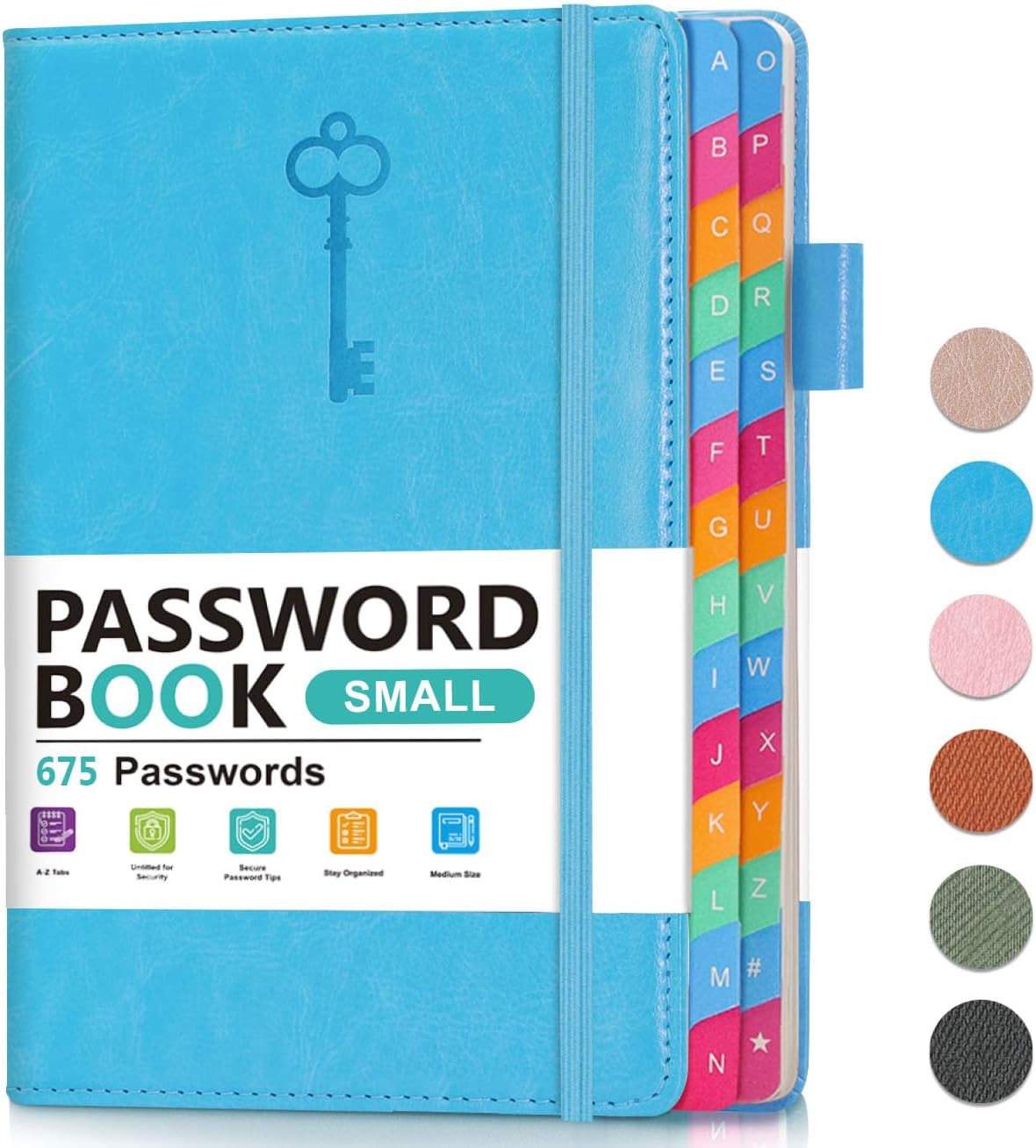 Small Password Keeper Book with Colorful Alphabetical Tabs, Hardcover Password Log-book for Internet Password and Website Address, 4.1"×6.2" Password Notebook for Home Office (Blue)