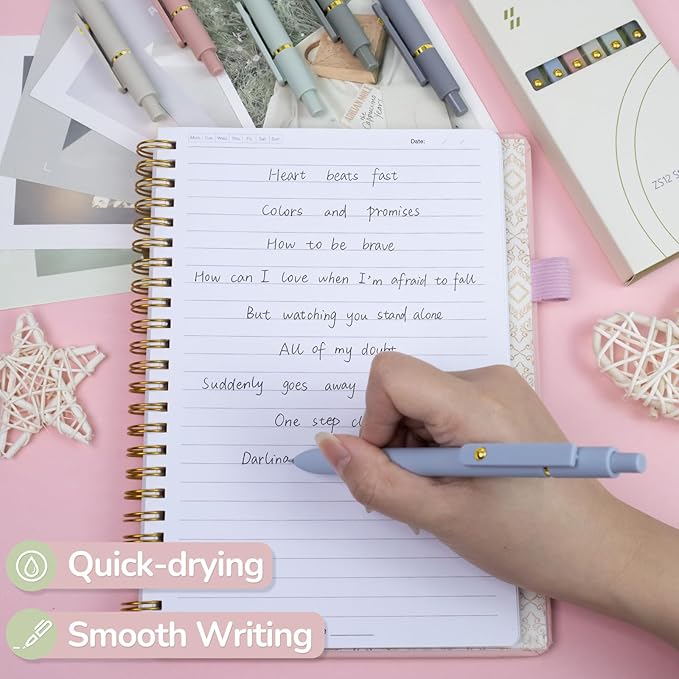 Gel Pens, 6 pcs 0.5mm Black Ink Pens Gold Morandi Barrel Fine Point Smooth Writing Pens Quick Dry Pen for School Office Supplies, Gifts for Girls Women