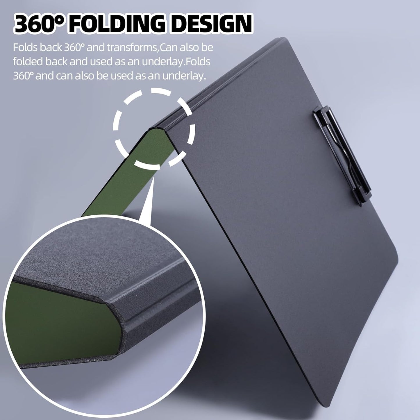 Clipboard Folder, A4 Foldable Clipboard with Horizontal and Vertical Double Metal Clips, 360 Degree Foldable Binder Clipboards with Pen Holder, File Cover Work Folder Clipboards, Green