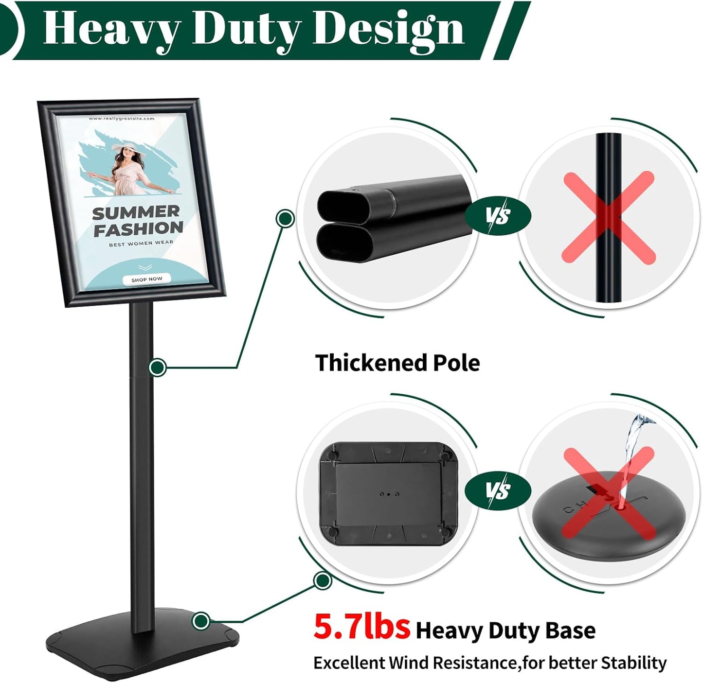 3Pcs Heavy Duty Pedestal Sign Holder for Display, 8.5 x 11 inches Adjustable Floor Standing Sign Holder with Weighted Base,Sign Stand for Indoor/Outdoor Advertising，Black