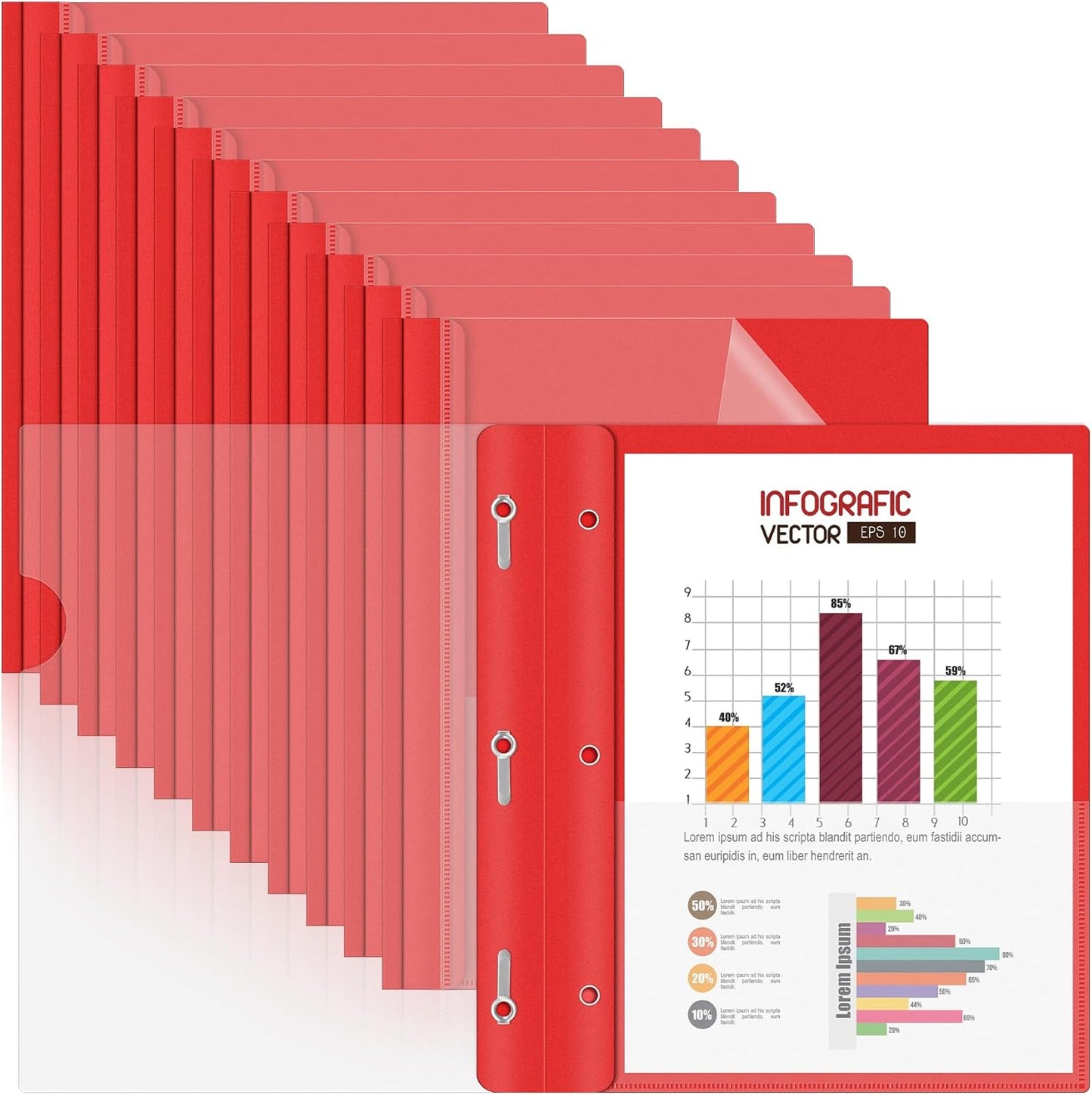 HAUTOCO 12 Pack Plastic Report Covers with 3-Prong Fasteners Clear Front Presentation Folders Resume Folders for 8.5x11 Letter Size Paper, Document Report Cover for School Office Business, Red