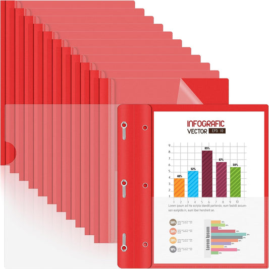 HAUTOCO 12 Pack Plastic Report Covers with 3-Prong Fasteners Clear Front Presentation Folders Resume Folders for 8.5x11 Letter Size Paper, Document Report Cover for School Office Business, Red