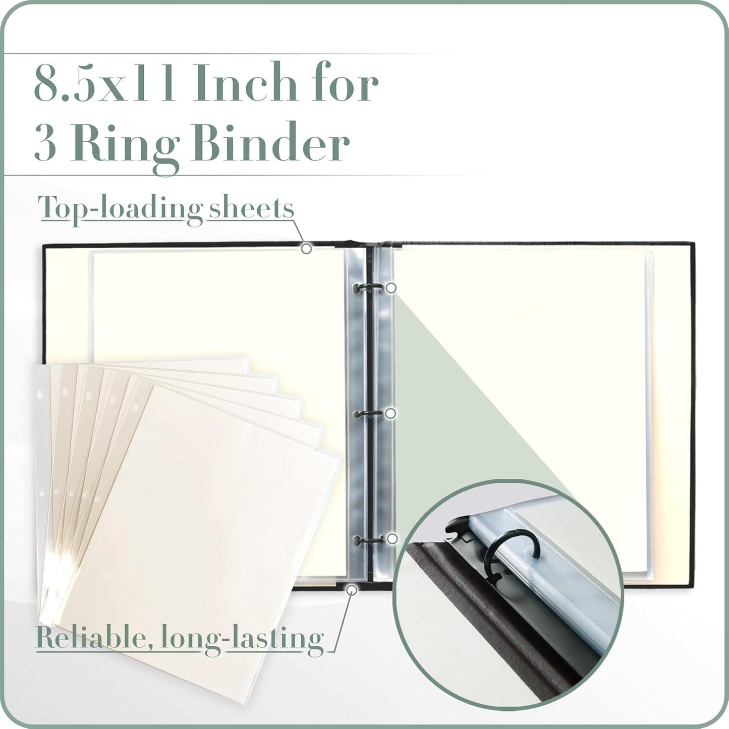 Gallery Leather Clear Sheet Protectors for 3 Ring Binder - Top Loaders Sleeves, 8.5 x 11 Inch, 5 Sheets, Archival Safe, Letter Size, for Documents, Presentations and Photos