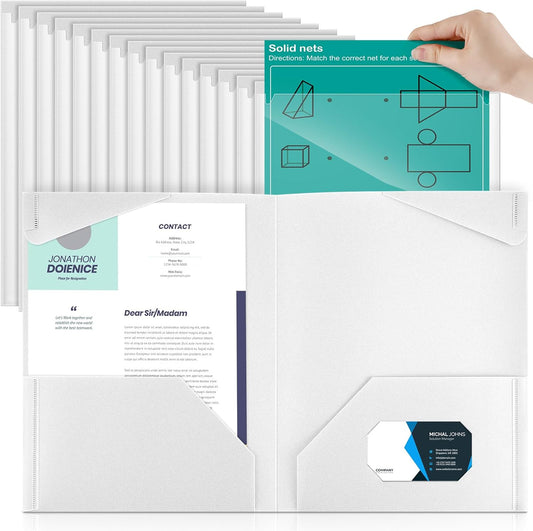 Henoyso 36 Pcs Plastic Folders with Clear Front Pockets Heavy Duty File Folders with 2 Pockets and Card Slot for Student Communication School Office Presentation Report (White)