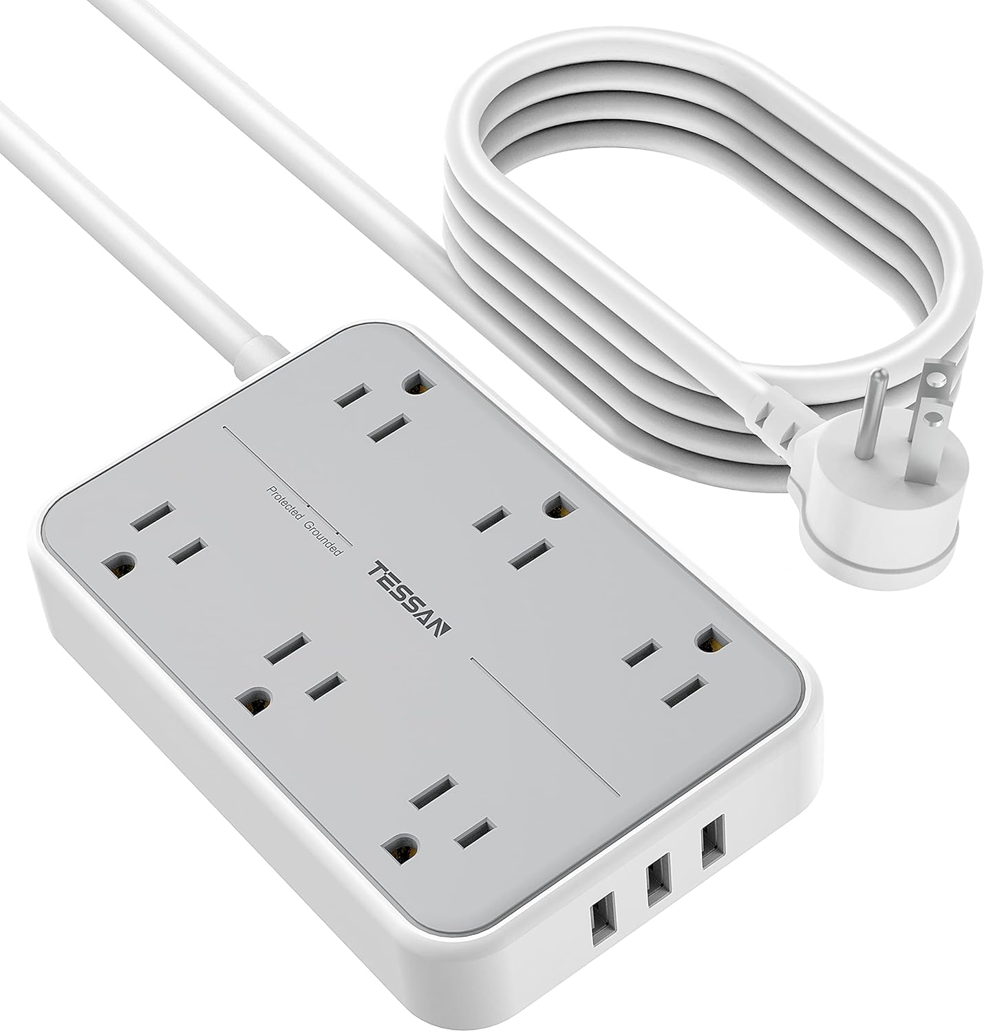 Power Strip Surge Protector Plug, TESSAN 15 FT Extension Cord with Multiple Outlets, 1080J Protection, 6 AC Outlets 3 USB Ports (3 USB A), Wall Mount for Home Office School Dorm Room Supplies