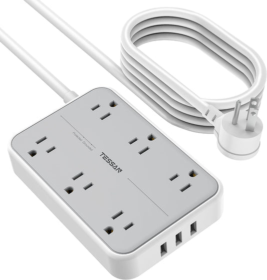 Power Strip Surge Protector Plug, TESSAN 15 FT Extension Cord with Multiple Outlets, 1080J Protection, 6 AC Outlets 3 USB Ports (3 USB A), Wall Mount for Home Office School Dorm Room Supplies