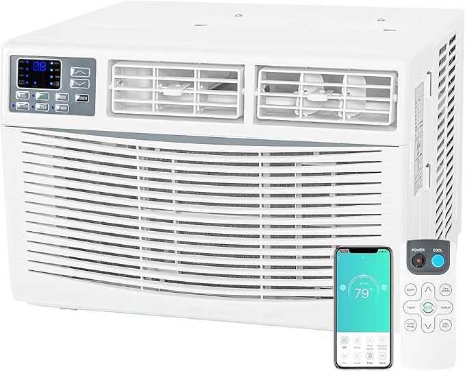 WiFi Enabled 8,000 BTU Window Air Conditioner, Smart Window AC Unit with Remote and Washable Filter, Energy Saving AC for Home, Bedroom, Cools up to 350 Sq. Ft