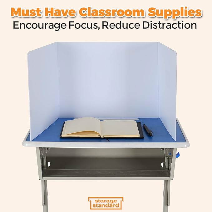 4-Pack Classroom Privacy Shields for Student Desks - Easy to Clean Plastic Desk Divider Folder Study Carrel Sneeze Guard for Student Testing Dividers Boards