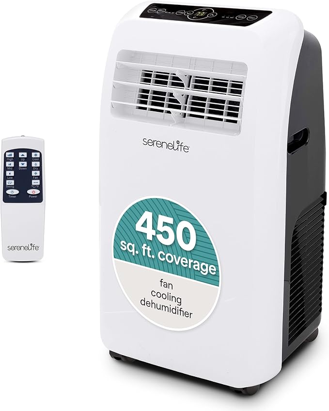 SereneLife SLPAC12.5 SLPAC 3-in-1 Portable Air Conditioner with Built-in Dehumidifier Function,Fan Mode, Remote Control, Complete Window Mount Exhaust Kit, 12,000 BTU, White