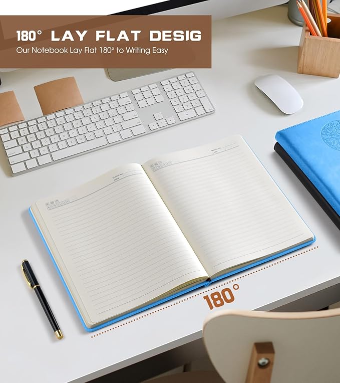 Lined Journal Notebook for Women Men,256 Pages A4 Large Hardcover Leather Journals for Writing,Travel,Business,Work,School,College Ruled Notebooks for Note Taking,Diary Notepad 8.6"×11"(Light blue)