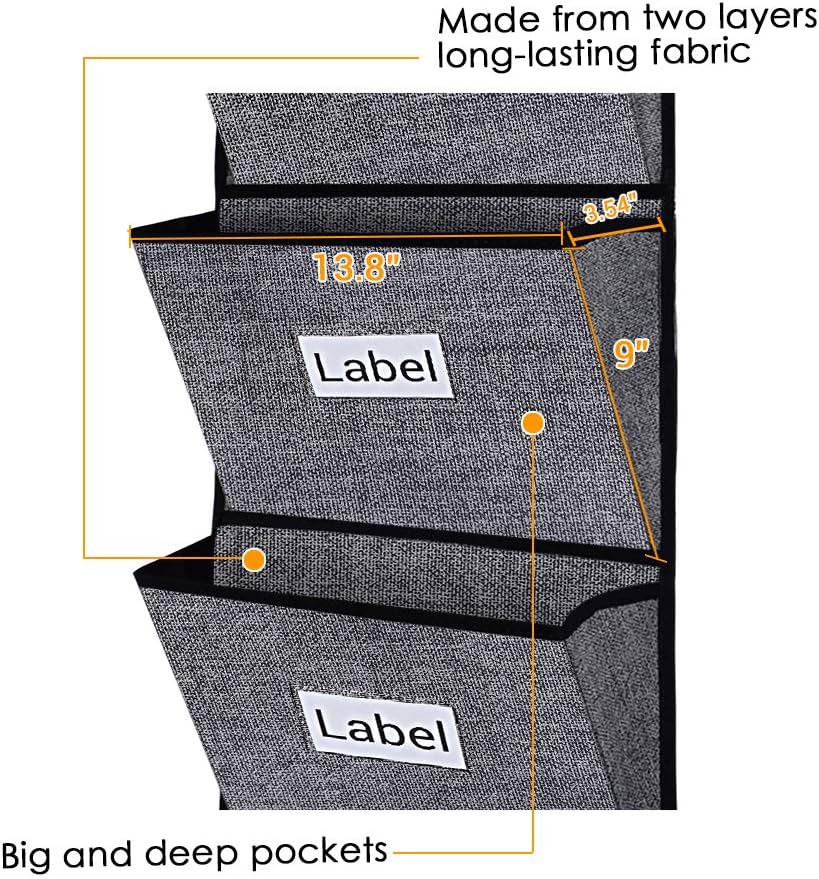 homyfort Over the Door File Organizer Hanging File Folders, Wall Organizers and Storage for Mail, Magazine, Notebooks, Planners, Office, Classroom, 5 Extra Large Pockets (Black with Pattern)