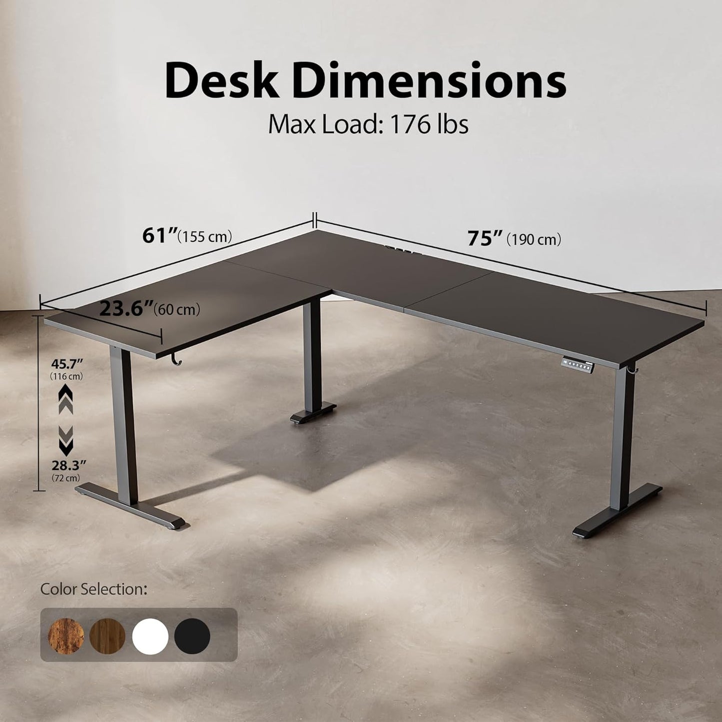 Agilestic L-Shaped Standing Desk Adjustable Height, Electric Corner Standing Desk, Sit Stand Up Desk, 75x61 inch Sit Stand Computer Table, Black