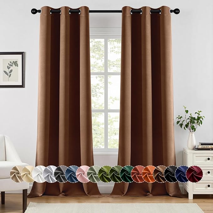 MIULEE Blackout Curtains for Bedroom Living Room 90 Inches Long 2 Panels, Thermal Insulated Room Darkening Drapes Solid Grommet Noise Reduction Light Blocking Window Treatments 40x90 Inch Mocha Brown