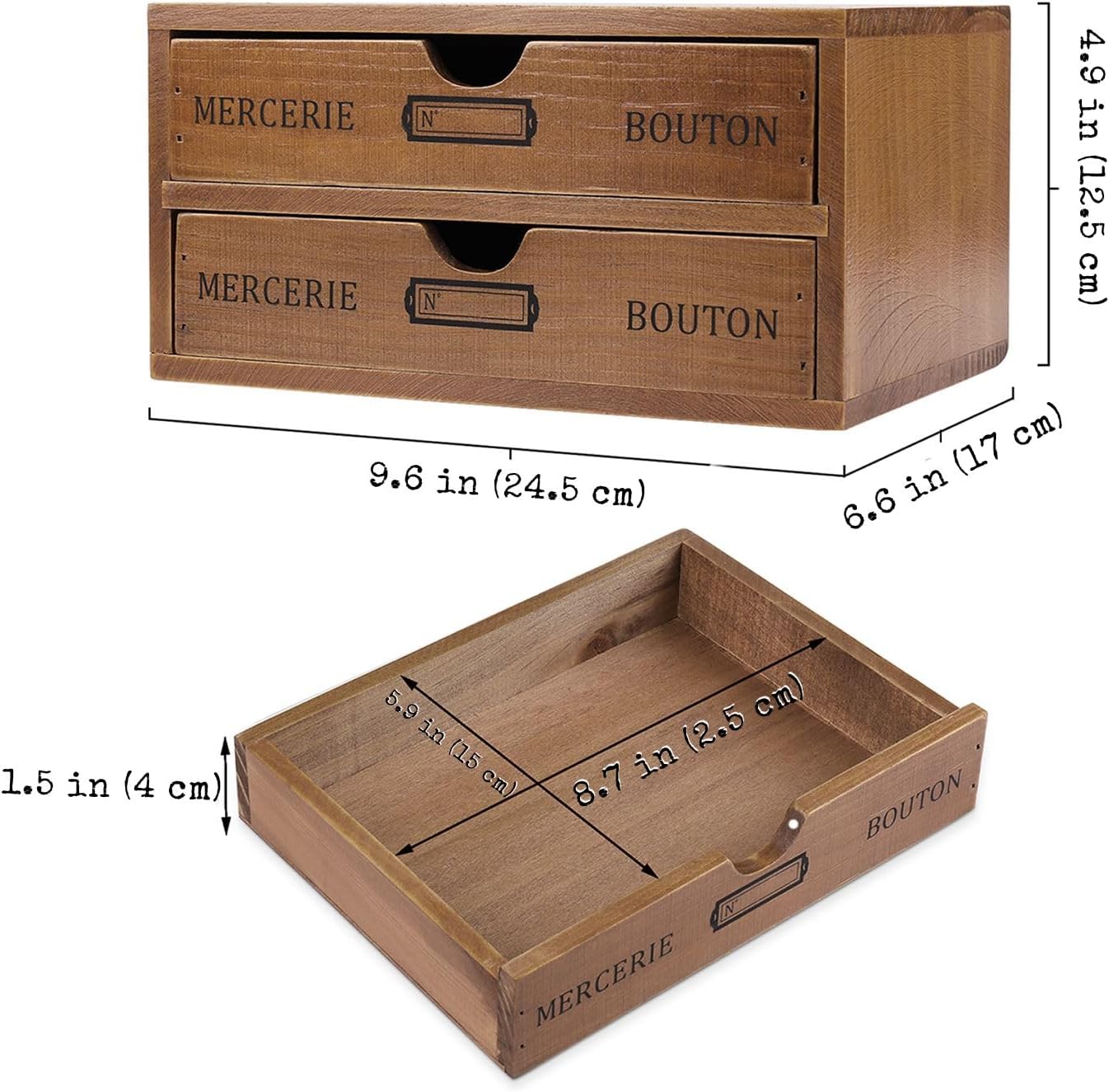 Flexzion Wooden Desktop Office Supplies Organizer with 2 Storage Drawers Set, 2-Tier Wood Tabletop Cabinet, Countertop Desk Accessories Box, for Home Workspace Counter Vanity Decor Art Craft Tool Mail