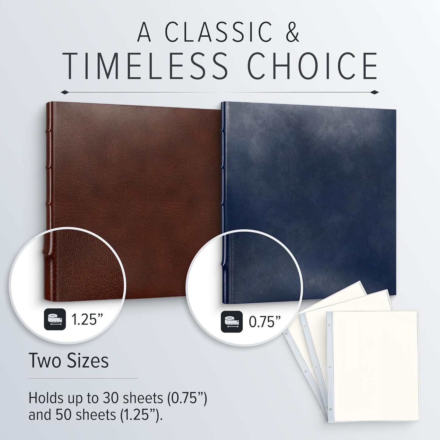 Gallery Leather 3 Ring Binder with Plastic Sleeves, Includes 10 Sheets, Sheet Size: 8.5" x 11" - Presentation Binder Rings with Hubbed Spine, Thick: 1.25" Camden Red