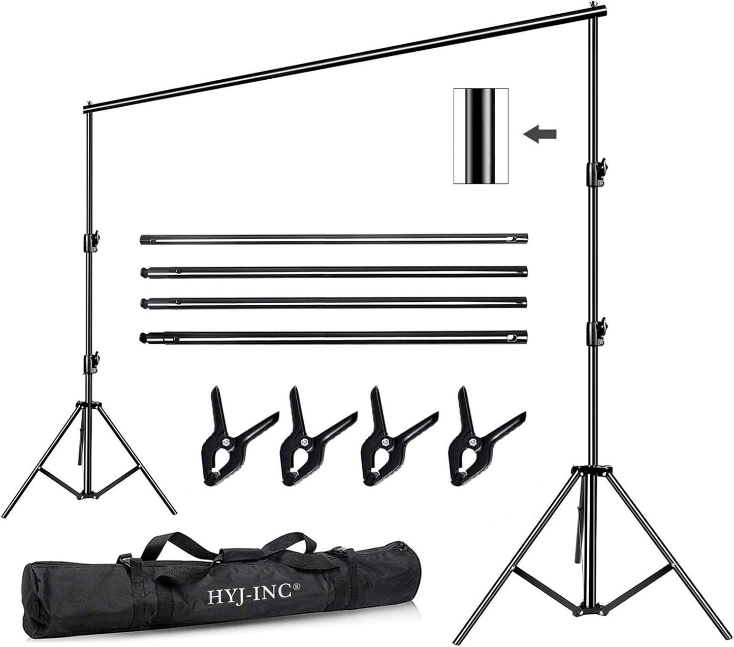 12ft x 10ft Photo Video Studio Heavy Duty Adjustable Photography Muslin Backdrop Stand Background Support System Kit with Carry Bag 4 Spring Clamps