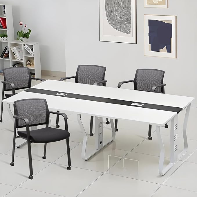 CLATINA Mesh Back Guest Reception Arm Chairs with Wheels, Waiting Room Chairs with Upholstered Fabric Seat and Ergonomic Lumbar Support for Office, 8PK