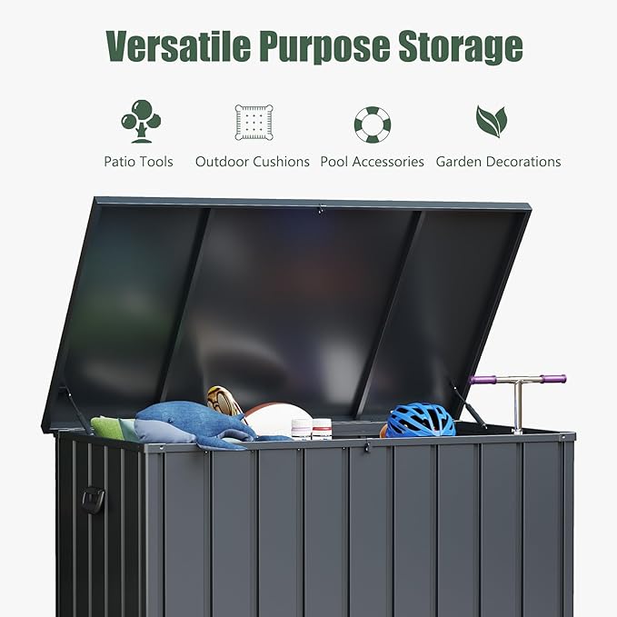 Domi Deck Box 200 Gallon, Waterproof Lockable Steel Outdoor Storage Container for Outside Cushions, Garden Tools and Pools Equipment(Gray)