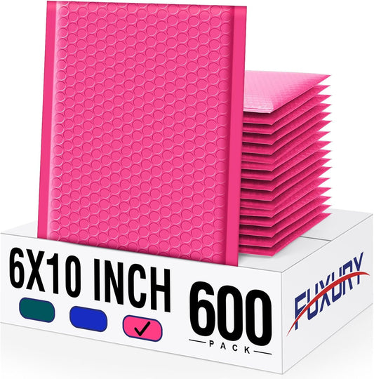 Fuxury Bubble Mailers 6x10" 600 Pack Pink Thick Padded Envelopes Usable Size 6x9" Mailing Envelopes Bubble Padded, Shipping Bags for Mailing,Packaging, Small Business, Boutique, Bulk #0