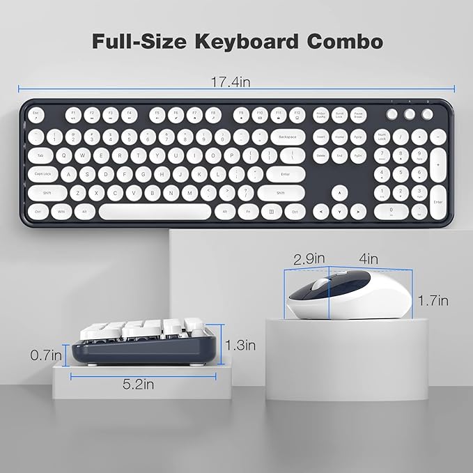 Wireless Keyboard and Mouse, Typewriter Full Size Keyboard with Number Pad and 2 in 1 USB Connected Mouse for Windows 7/8/10, Laptop, Desktop, PC, Computer (Dark-Blue)