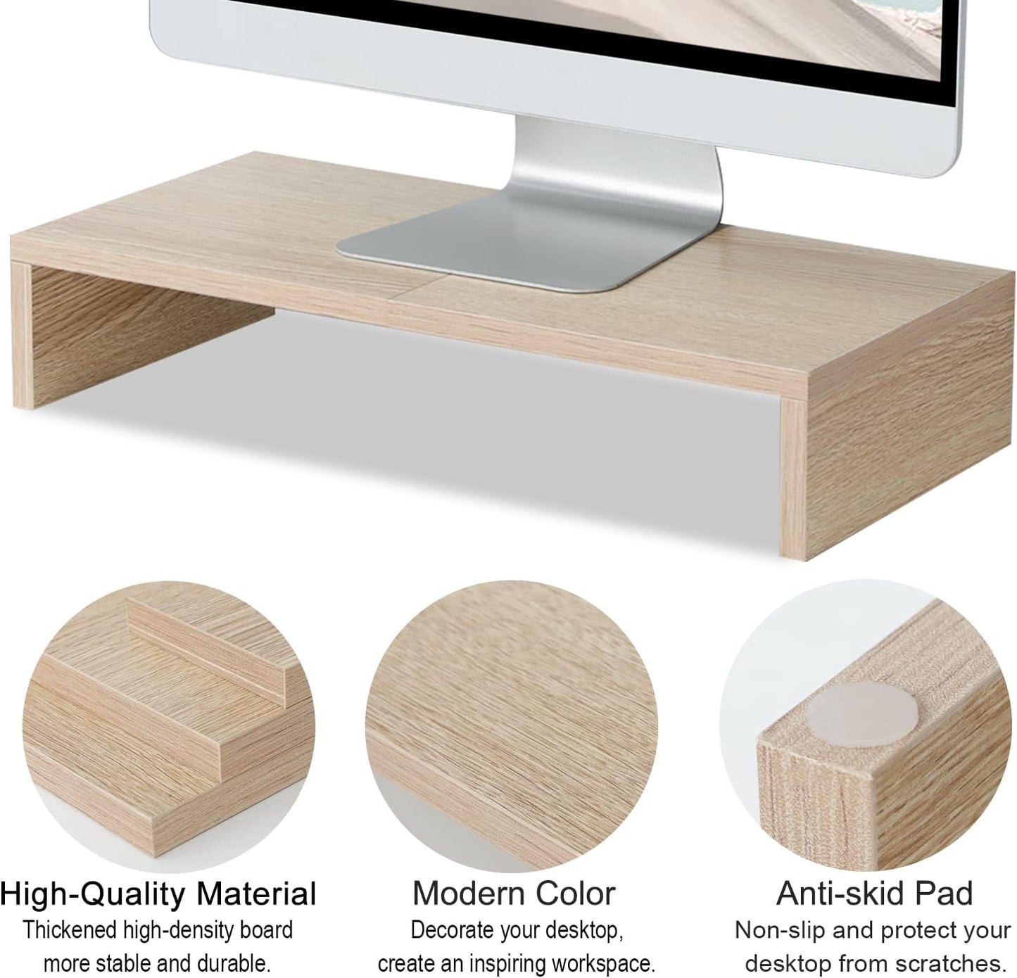 TEAMIX 20 Inch Wood Monitor Stand Riser, Wooden Desktop Stand for PC/TV/Laptop/Printer, Cozy Monitor Riser with Storage, Computer Stand Space-Saving