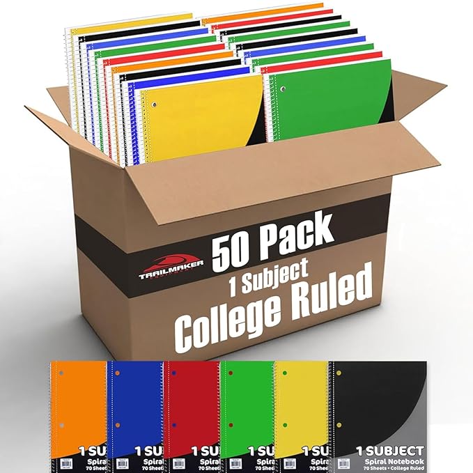 Trail maker Bulk Notebooks 50 Pack - One Subject Notebooks College Ruled Bulk Notebooks for Kids, School, Journaling, Note Taking, Students, or Work