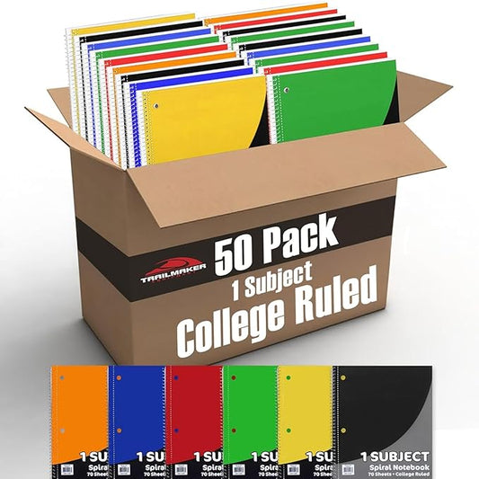 Trail maker Bulk Notebooks 50 Pack - One Subject Notebooks College Ruled Bulk Notebooks for Kids, School, Journaling, Note Taking, Students, or Work