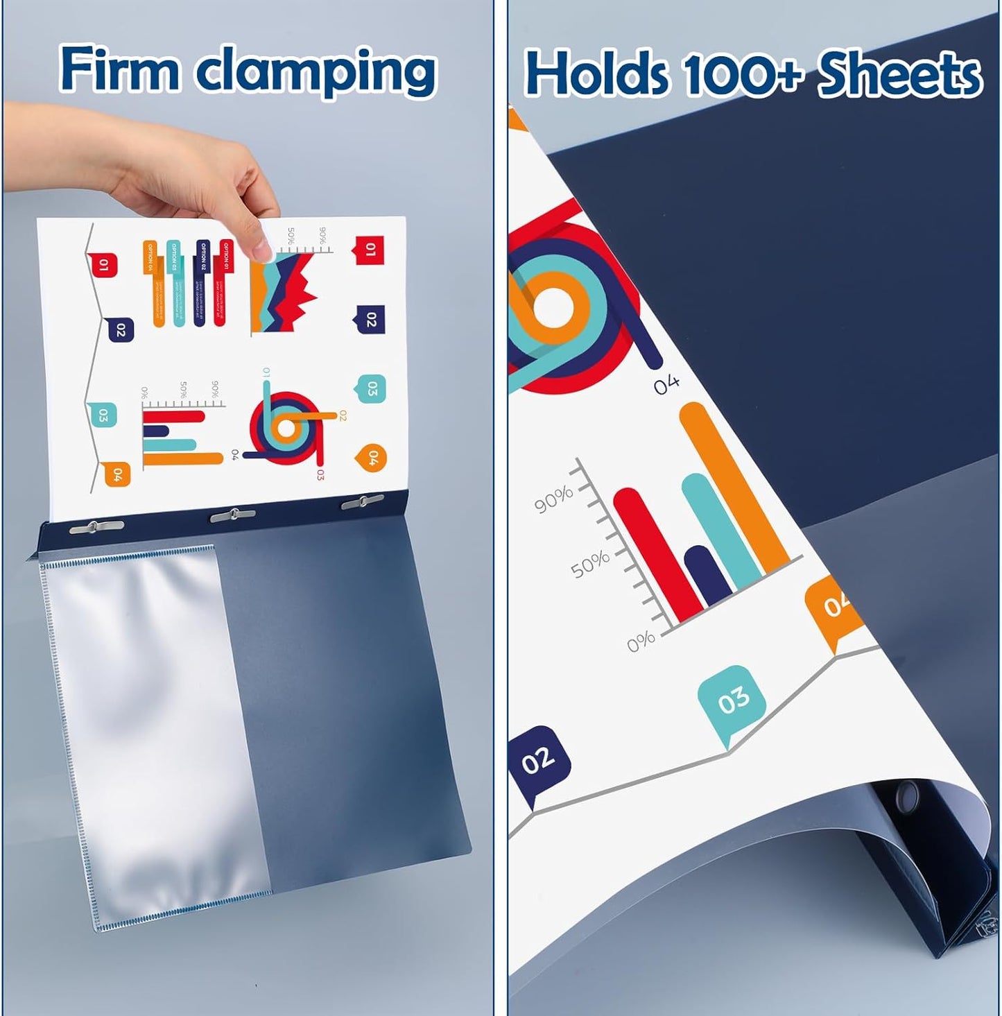 30 Pcs Clear Front Report Covers, Report Covers with 3-Prong Fasteners, Clear Front Presentation Folders for School Office Business, Navy Blue