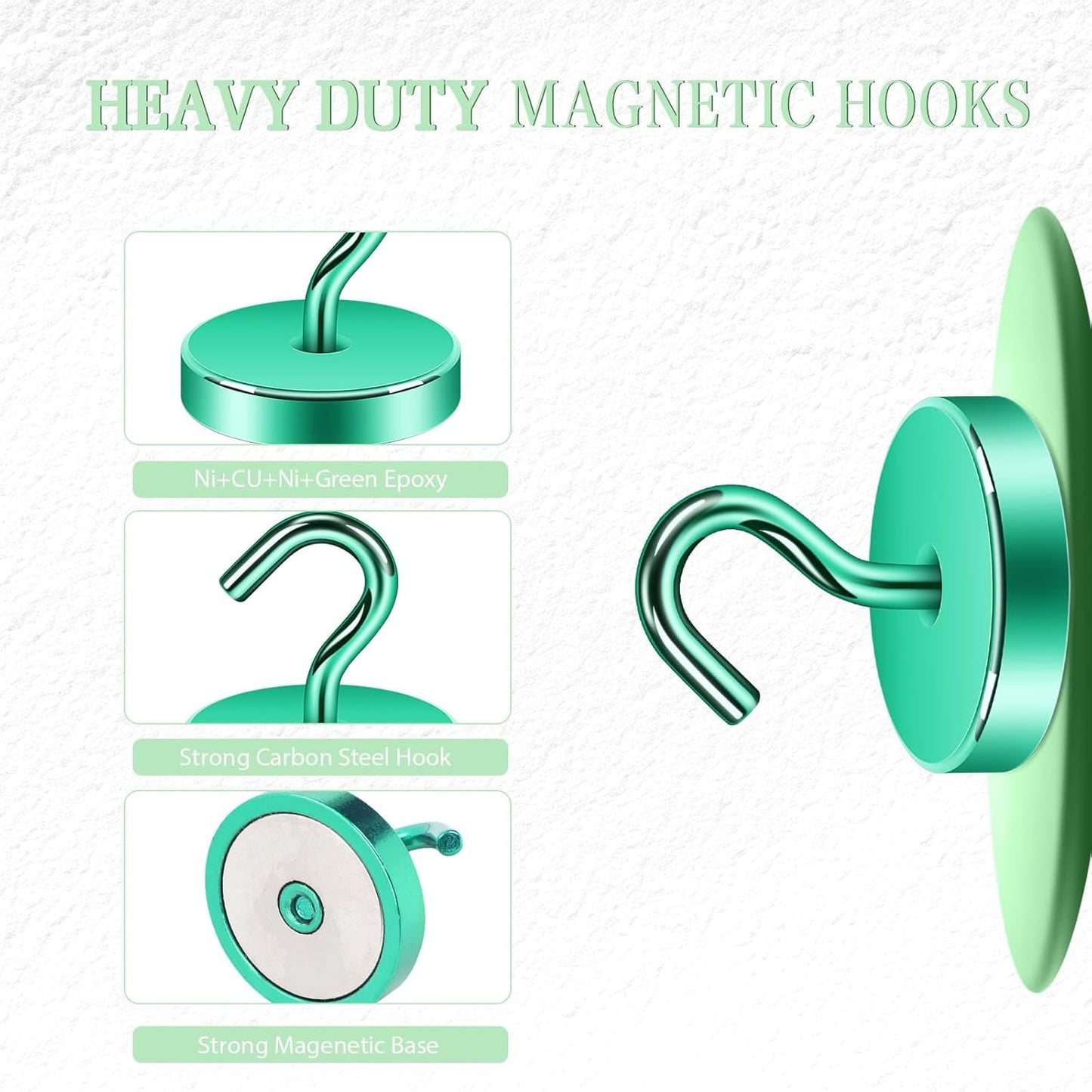 Neosmuk Magnetic Hooks, Heavy Duty 170lb Strong Magnets for Cruise Cabins, Ship Essentials, Large Metal Hooks for Hanging on Fridge(Green,Pack of 4)