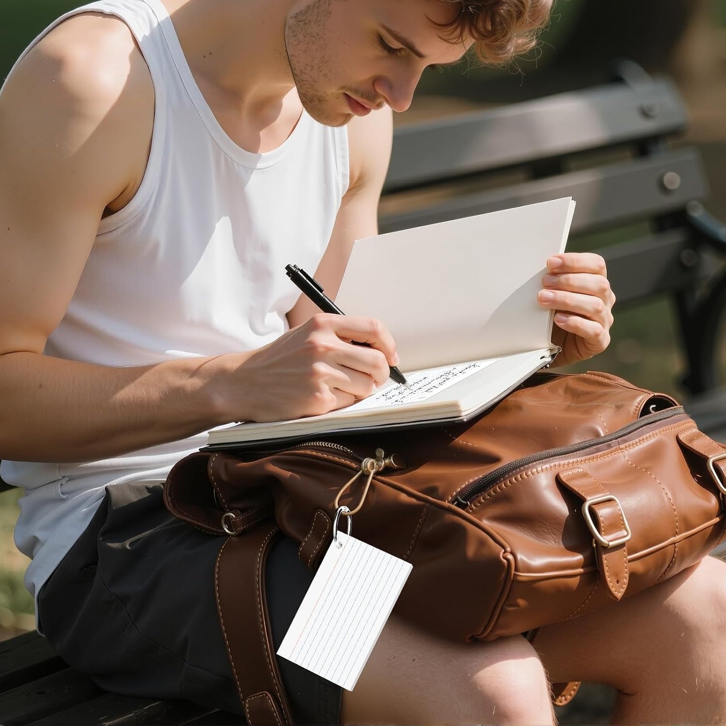 250 Count White Index Cards 3x5 Inch with Key Ring, 180gsm Heavyweight Flash Card (50 Sheets Each), Durable & Portable Note Taking for Students, Teachers, Study Note Cards for Office Home School