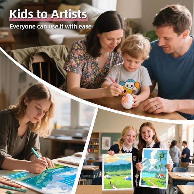 WUO 36 Colors Acrylic Paint Markers (2 Metallic), Automatic Ink Control Brush Tip for Multi-Surface Acrylic Paint Pens for Rock Painting, Wood, Canvas, Glass, DIY Art